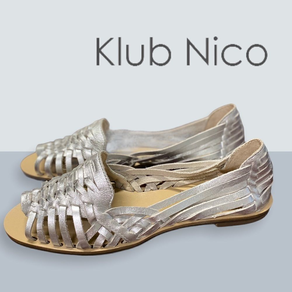KlubΒ NicoβSilver LeatherβWoven Peep Toe Flatsβ6